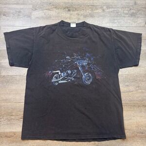Vintage Motorcycle Lightning Graphic T-Shirt Black Men's L Y2K